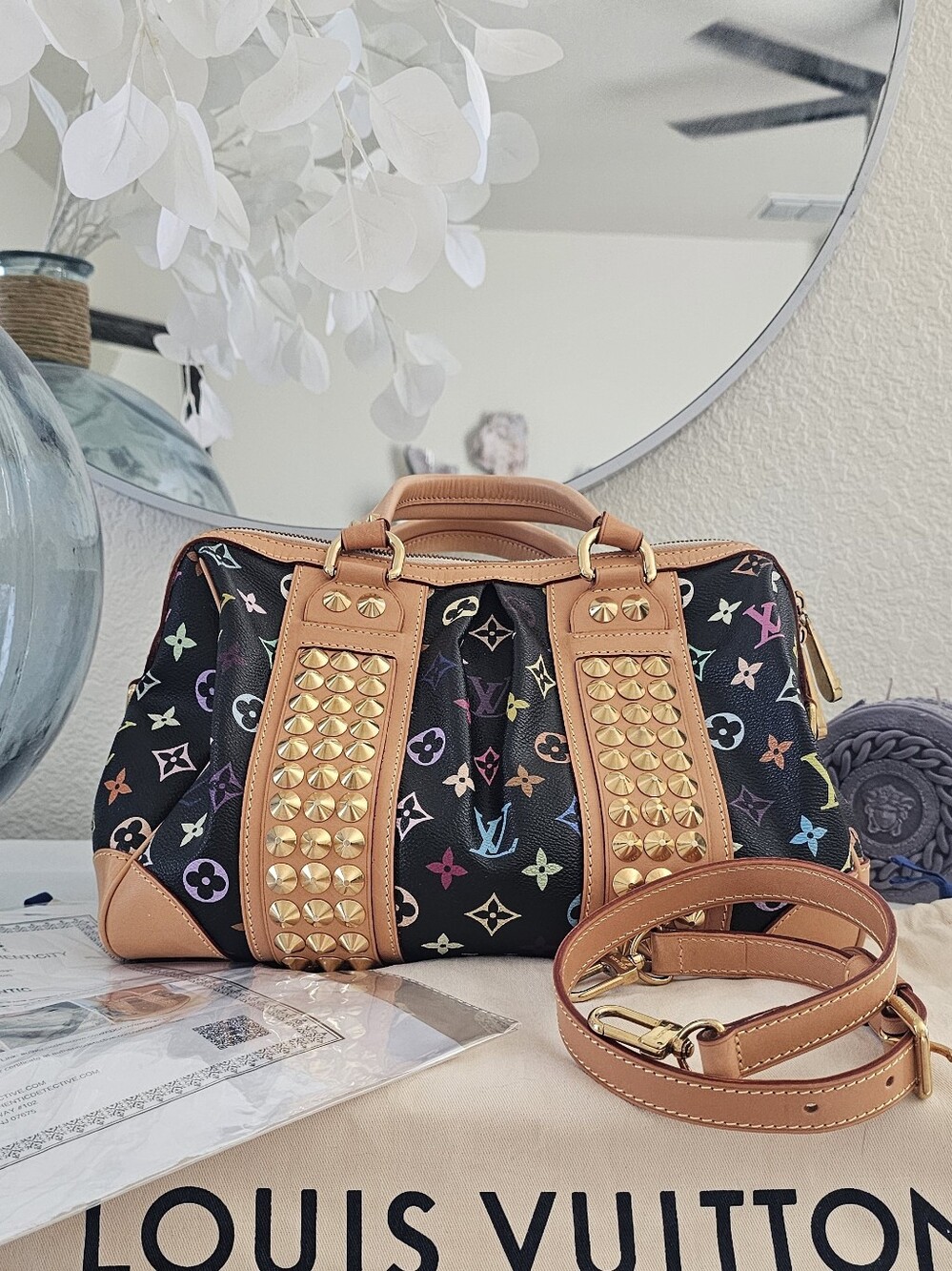EUC Louis Vuitton Takashi Murakami Black Monogram Multicolor Courtney PM bag